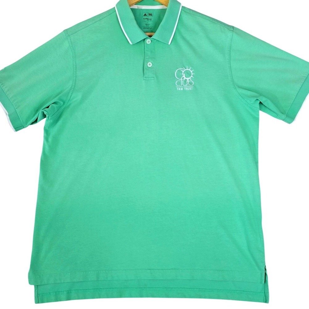 Adidas ClimaLite Mens Size L Golf Polo Shirt Green Cotton F&M Trust Logo
